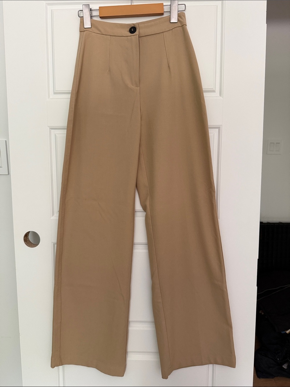 Bershka High-Waist Wide-Leg Trousers in Tan